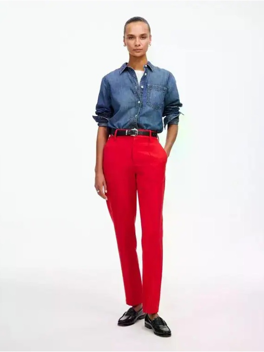 MADEWELL 
Mid-Rise Slim Ankle Pant - Bright Cherry size 8
